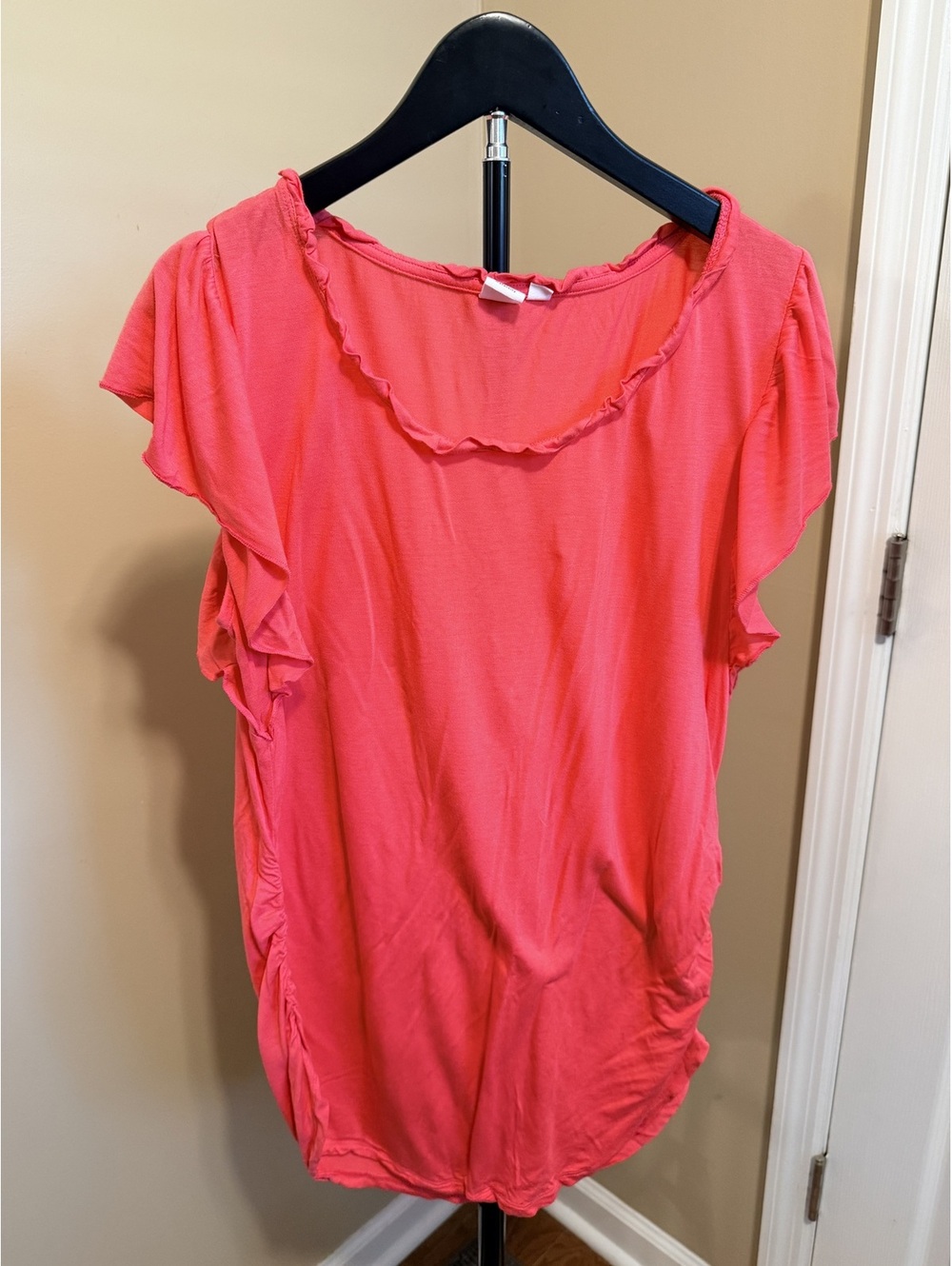 Gap Maternity Coral Ruffle Neck Top Women Size L